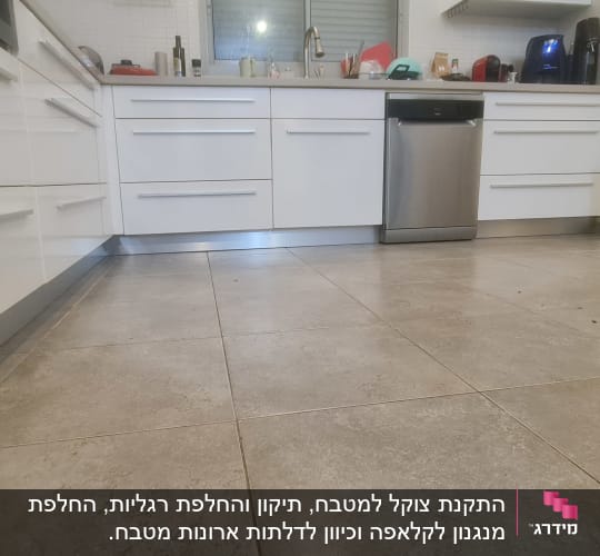 מטבח מודרני עם ארונות לבנים ומדיח כלים נירוסטה